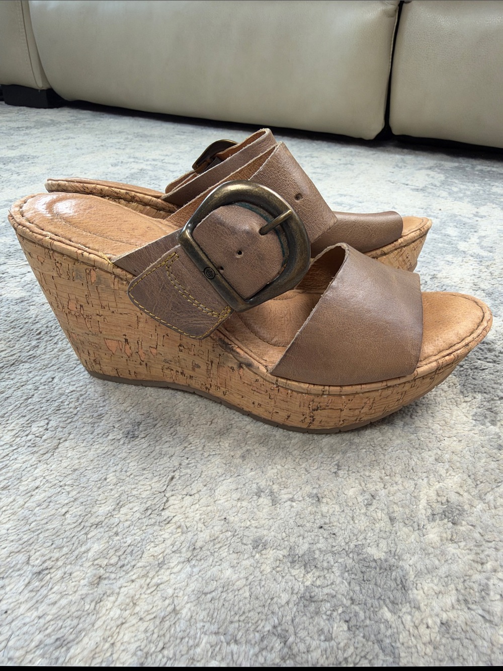 Born Emmy Band Platform Wedge Sandals Leather Brown Sz 7